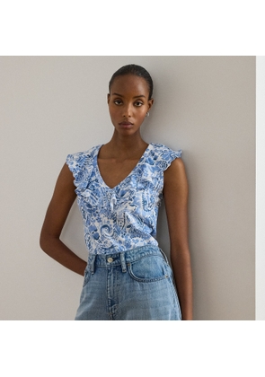 Petite - Paisley Ruffle-Trim Slub Sleeveless Top