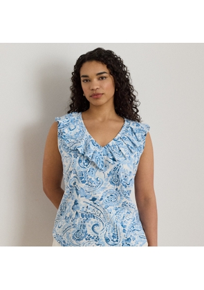 Curve - Paisley Ruffle-Trim Slub Sleeveless Top