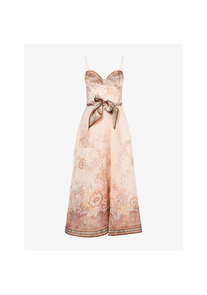 Womens Zimmermann Alchemy Floral-Print Silk and Linen-Blend Midi Dress