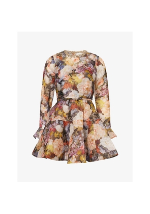 Womens Zimmermann Alchemy Floral-Print Silk and Linen-Blend Mini Dress