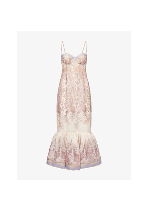 Womens Zimmermann Alchemy Peplum Silk and Linen-Blend Midi Dress