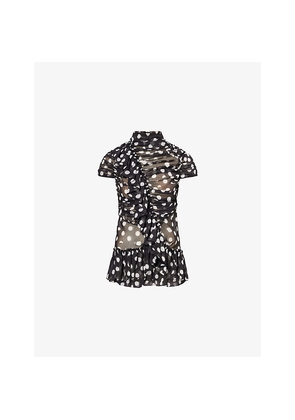Womens Dries Van Noten Chuchu Polka-Dot Ruffled Silk Shirt
