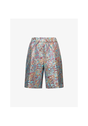 Womens Dries Van Noten Pomy Metallic-Embroidered Cotton-Blend Bermuda Shorts