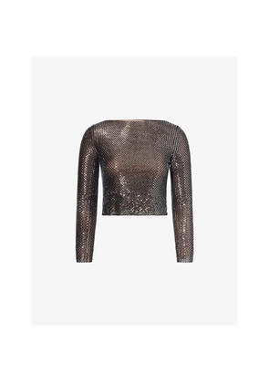 Womens Self Portrait Boat-Neck Rhinestone-Embellished Top