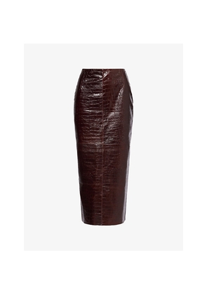 Womens Nour Hammour Elyse Croc-Embossed Leather Midi Skirt