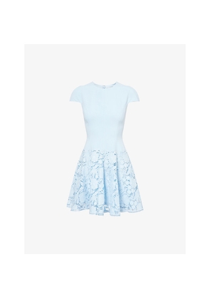 Womens Self Portrait Cap-Sleeve Crepe and Lace Mini Dress