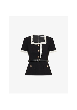 Womens Self Portrait Contrast-Frill Square-Neck Crepe Top