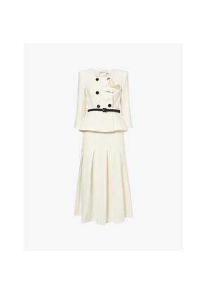 Womens Self Portrait 3D-Flower Tailored Wool-Blend Midi Dress