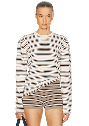 EAVES Cydnee Striped Oversized Sweater in Cream Multi - White,Taupe. Size XXS (also in XS, S, M, L, XL).