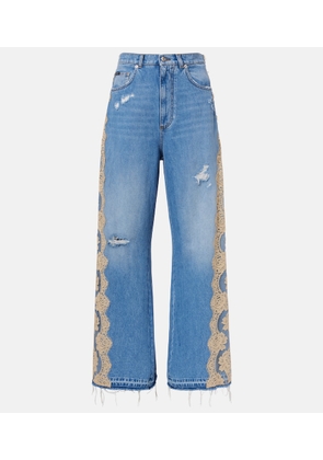 Dolce&Gabbana Lace-trimmed wide-leg jeans