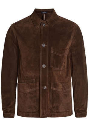 Drake's Chore Patch Pocket Suede Overshirt - Brown - 46 (UK36 / S)