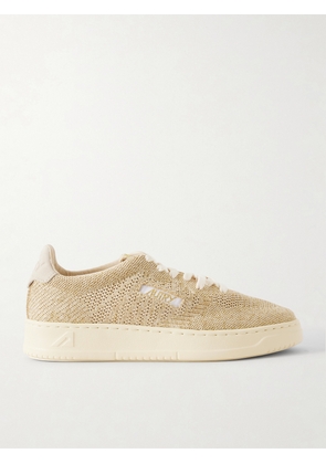Autry - Easyknit Suede-trimmed Metallic Knitted Sneakers - Cream - IT35,IT36,IT37,IT38,IT39,IT40,IT41,IT42