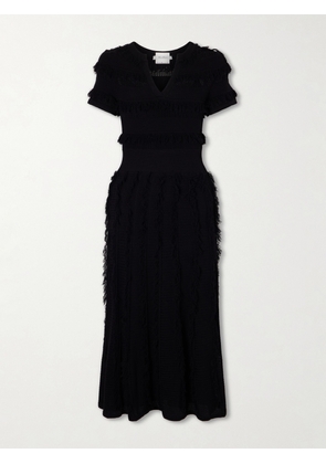 Max Mara - Grazia Fringed Knitted Midi Dress - Black - x small,small,medium,large,x large