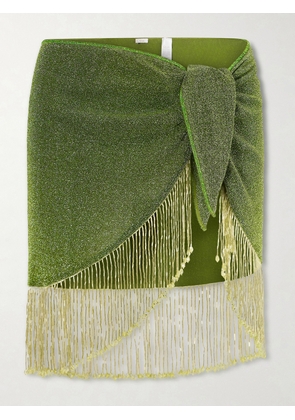 Oséree - Lumière 20s Pearls Embellished Lurex Pareo - Green - small,medium,large,x large