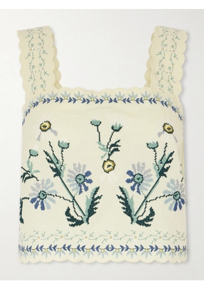 Sea - Audra Scalloped Embroidered Cotton And Linen-blend Top - Yellow - xx small,x small,small,medium,large