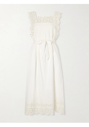 Sea - Leila Broderie Anglaise-trimmed Cotton And Linen-blend Midi Dress - White - xx small,x small,small,medium,large,x large