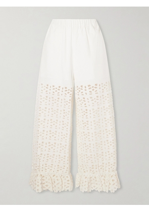 Sea - Leila Broderie Anglaise-trimmed Cotton And Linen-blend Wide-leg Pants - White - xx small,x small,small,medium,large,x large