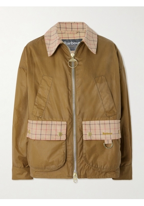 Barbour - Launton Checked Corduroy-trimmed Waxed-cotton Jacket - Neutrals - UK 8,UK 10,UK 12,UK 14,UK 16,UK 18
