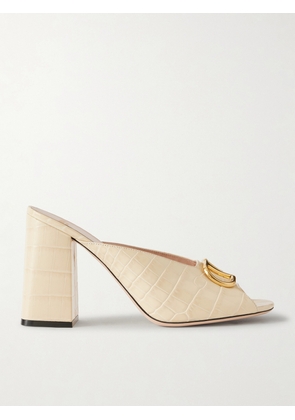 Valentino Garavani - Vlogo Embellished Croc-effect Leather Mules - Cream - IT35,IT36,IT36.5,IT37,IT37.5,IT38,IT38.5,IT39,IT39.5,IT40,IT40.5,IT41,IT42