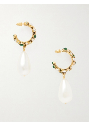 SAINT LAURENT - Gold-tone, Crystal And Pearl Hoop Earrings - One size