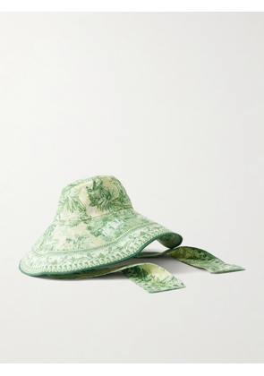 ALÉMAIS - Sara Embroidered Printed Linen Sunhat - Green - One size