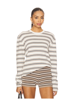 EAVES Cydnee Striped Oversized Sweater in White,Taupe. Size XS. Also in XXS, S, M, L, XL.
