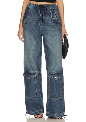 GRLFRND Alix Wide Leg Drawstring Cargo Jeans in Denim-Medium. Size XS. Also in S.