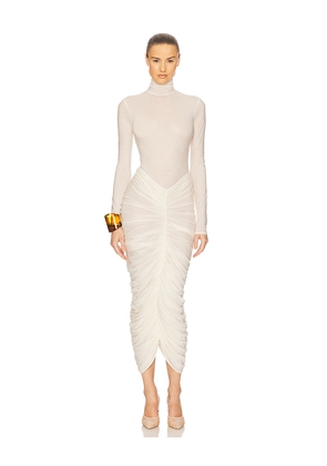 Helsa The Super Sheer Ruched Dress in Ivory. Size S. Also in M, L.