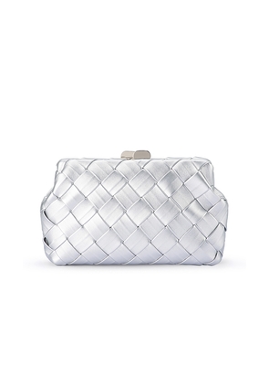 olga berg Quinn Woven Clutch in Metallic Silver.
