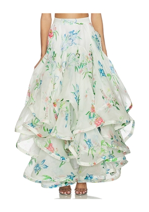 LA FUORI Petal Cascade Flounce Skirt in White,Blue. Size S. Also in L, XL.