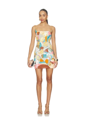 LA FUORI Mosaic Burst Mini Dress in Blue,White. Size XS. Also in S, M, L, XL.