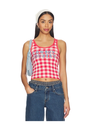 The Laundry Room Cowboy Country Denim Rib Tank Top in Red. Size XL. Also in S, XS, M, L.