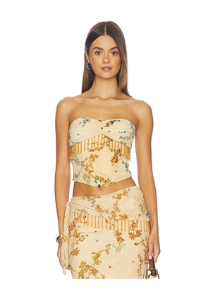 Tiger Mist Burnout Fringe Tube Top in Beige. Size S. Also in XS, M, L.