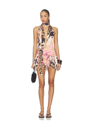 Tiger Mist Indi Halter Scarf Dress in Brown,Pink. Size S. Also in XS, M, L, XL.