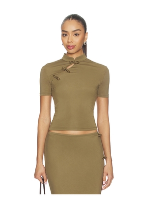 SAU LEE Timo Jersey Top in Olive. Size 00. Also in 0, 2, 4, 6, 8, 10.