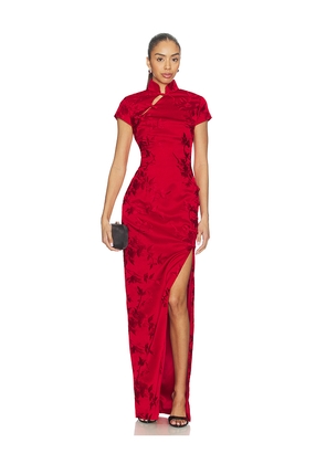SAU LEE Isabella Embroidered Gown in Red. Size 00. Also in 2, 0, 4, 6, 8, 10, 12.