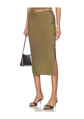 SAU LEE Timo Jersey Skirt in Olive. Size 00. Also in 0, 2, 4, 6, 8, 10, 12.
