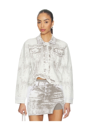 PH5 Hana Denim Print Oversized Jacket in Grey,White. Size XS. Also in S, M, L.