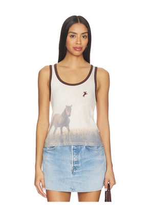 The Laundry Room Ranch Life Smu Rib Tank Top in White,Brown. Size S. Also in XS, M, L, XL.