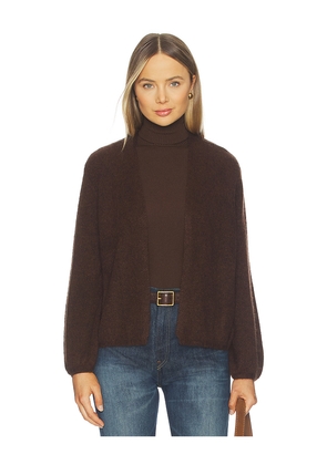 W. Cashmere Juniper Balloon-sleeve Open Cardigan in Chocolate. Size S. Also in XS, M, L.