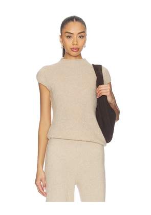 W. Cashmere Brigitte Mock Neck Short Sleeve in Tan. Size S. Also in XS, M.