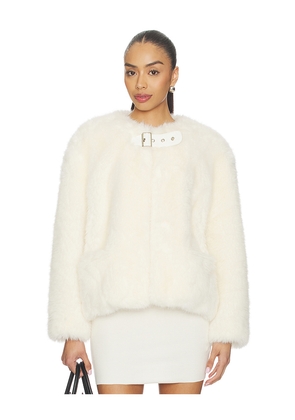 WE11DONE Faux Fur Belt Jacket in Ivory. Size S. Also in L, M, XS.