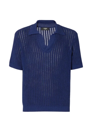 FENDI V-neck open-knit T-shirt - Blue