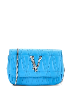 Versace Pre-Owned Virtus Chain Flap Shoulder Bag Quilted Leather Mini crossbody bag - Blue