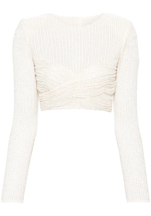 Self-Portrait bead-embellished crop top - Neutrals