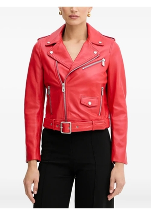 PINKO belted zip-front leather biker jacket - Red