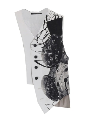 Yohji Yamamoto clock-print asymmetric waistcoat - White