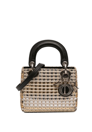 Christian Dior Pre-Owned 2015 Mini Metallic Leather Woven Tweed Lady Dior satchel - Gold