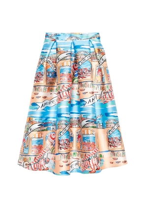 alessandro enriquez beach-print midi skirt - Blue