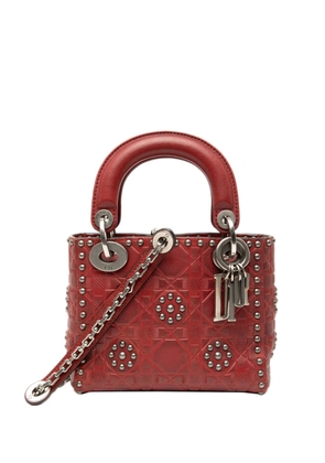 Christian Dior Pre-Owned 2017 Mini Embossed Calfskin Cannage Studded Flower Lady Dior satchel - Red